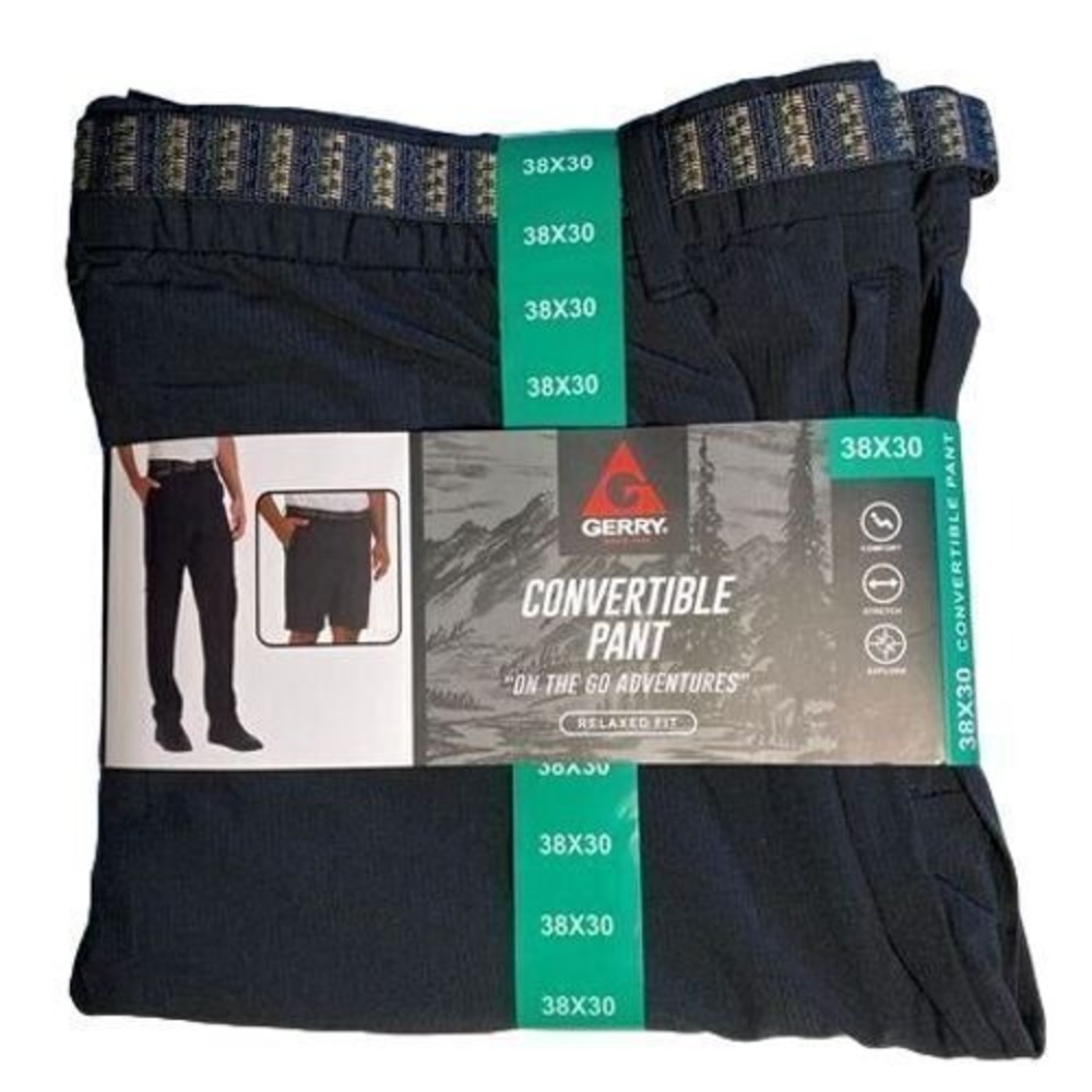 Gerry Convertible Pant Mens 38x30 Black New Relaxed Fit Stretch Hiking Zip Off